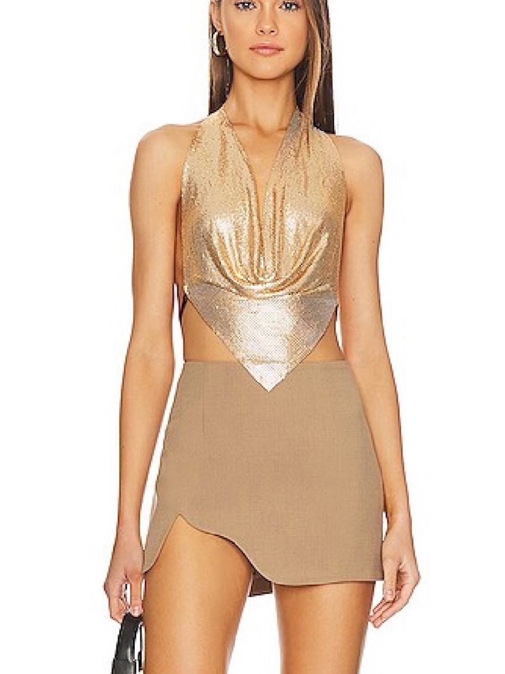 Super down caity drape neck top gold